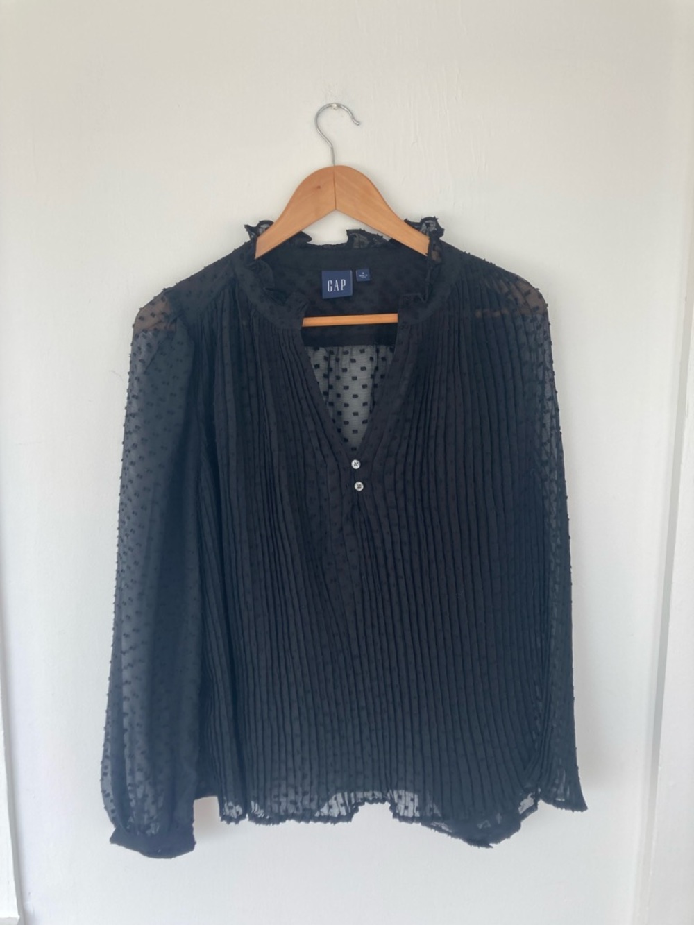 GAP Black Sheer Dotted Pintuck Blouse